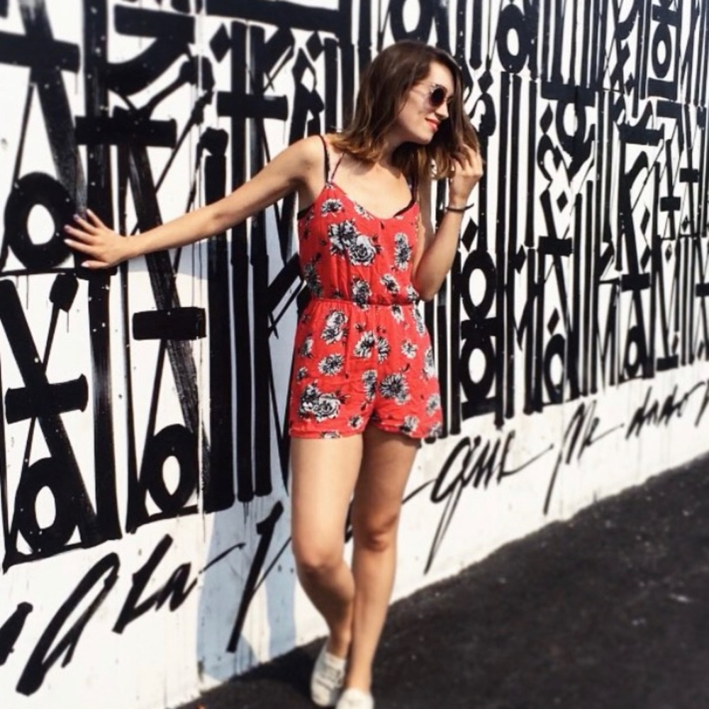 Red floral romper